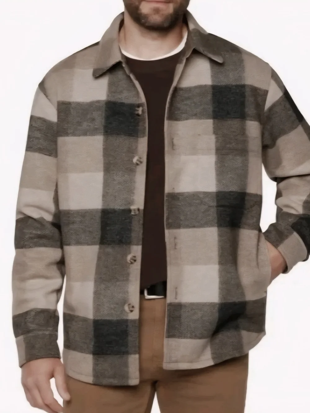 Banana Republic Gray & Tan Plaid Shirt Jacket